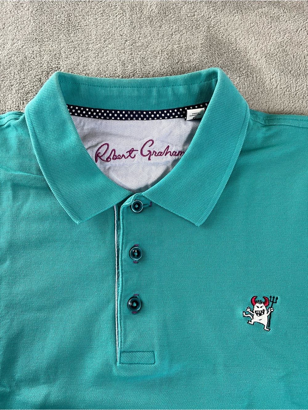 Robert Graham Polo Shirt Men’s Size Large •tiny hole• Tea Blue